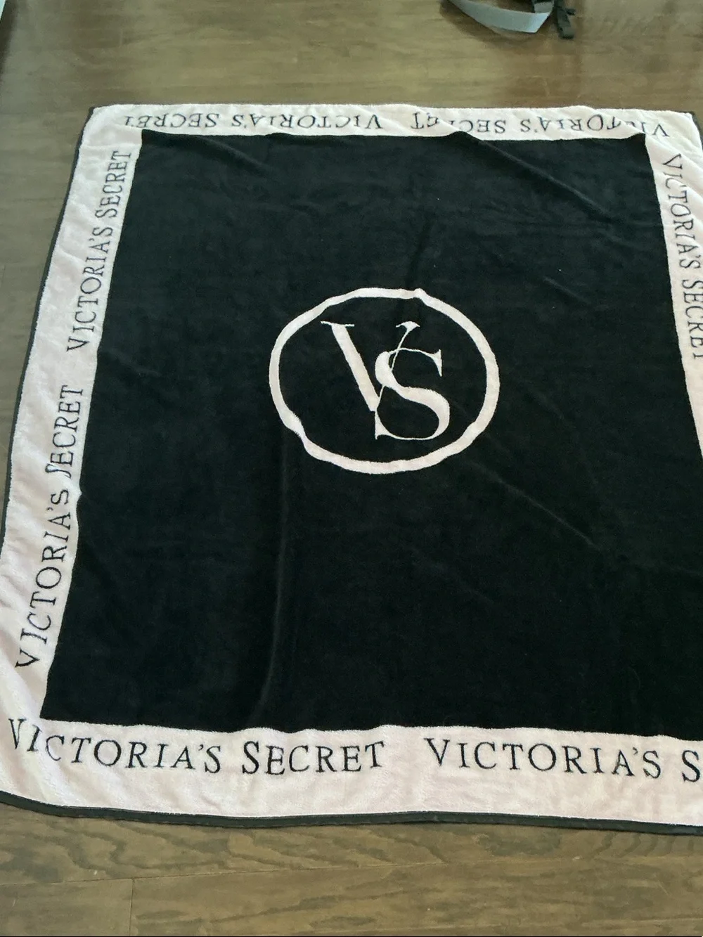 Victoria's Secret Black and Light Pink Logo Throw Blanket